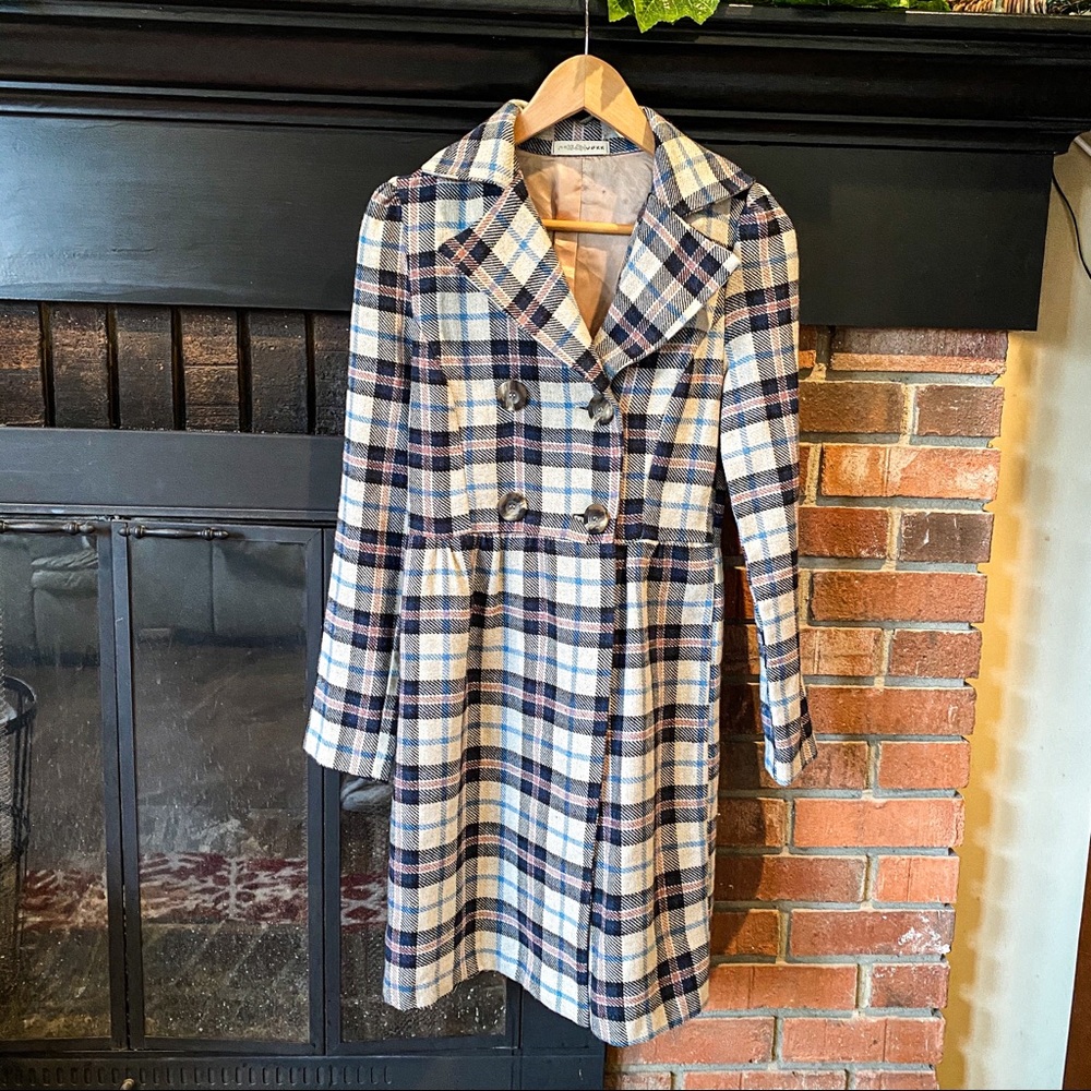 Voxx Plaid Wool Blend Double Breasted Trench Coat